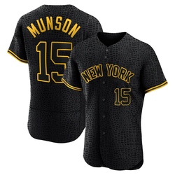 Thurman Munson Men's New York Yankees Black Authentic Snake Skin City Jersey